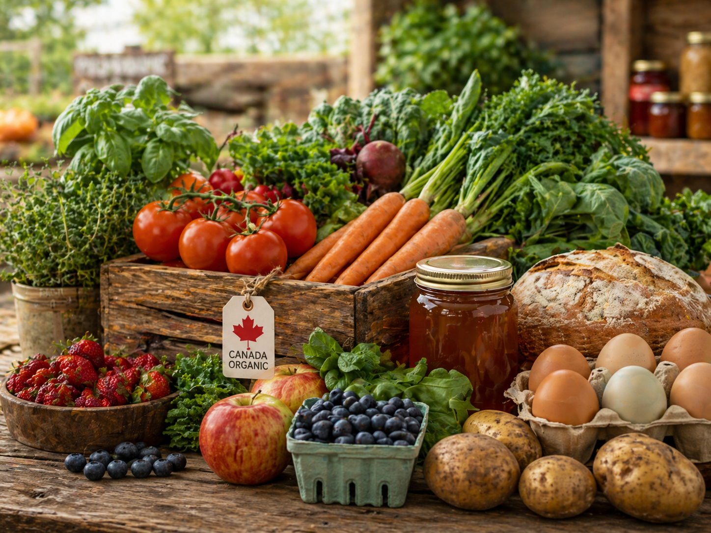Fresh organic harvest selection at a rustic market